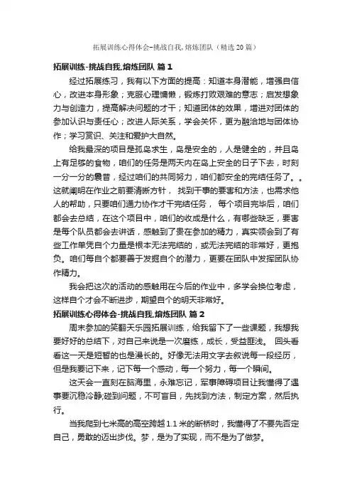 拓展训练心得体会-挑战自我,熔炼团队（精选20篇）