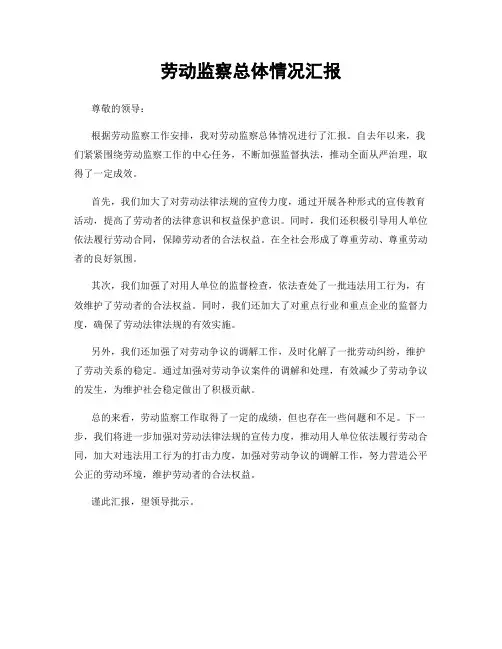 劳动监察总体情况汇报