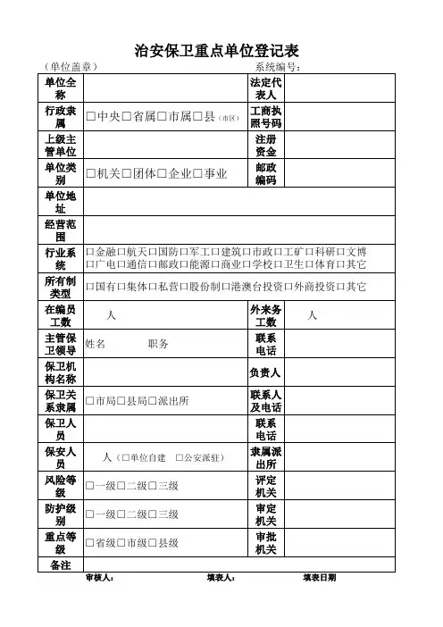 治安保卫重点单位登记表