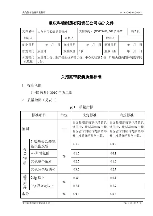 头孢氨苄胶囊质量标准