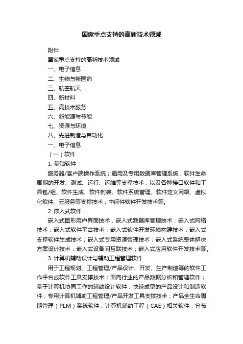 国家重点支持的高新技术领域
