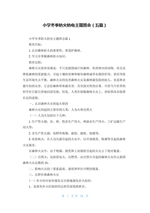 小学冬季防火防电主题班会(五篇)