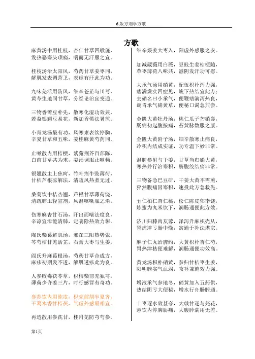 中医药教材第6版方剂学方歌(背诵版)