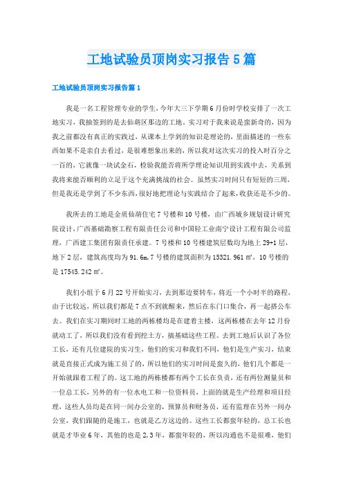 工地试验员顶岗实习报告5篇