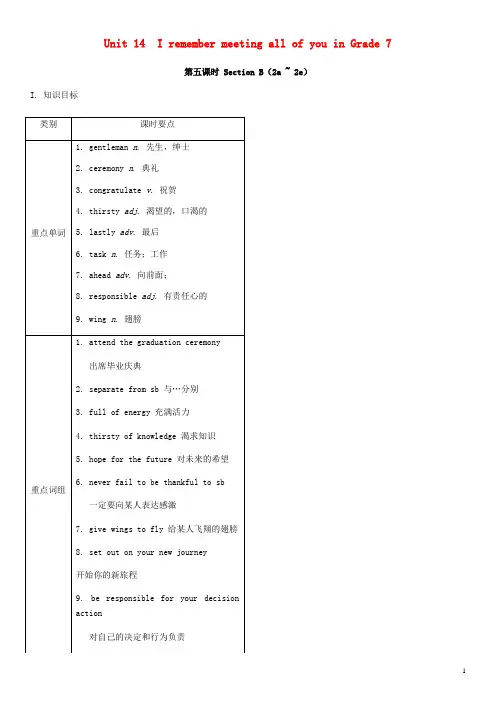 九年级英语全册 Unit 14 I remember meeting all of you in Grade 7(第5课时)Section B(2a-2e)教案 (