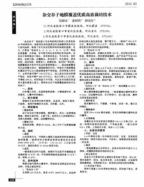 杂交谷子地膜覆盖优质高效栽培技术