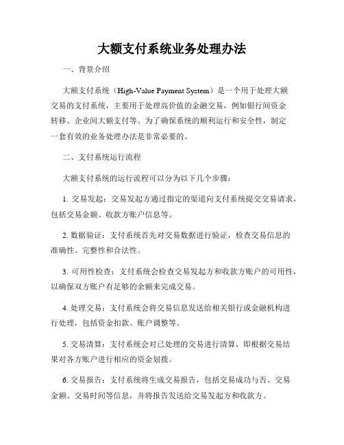 大额支付系统业务处理办法