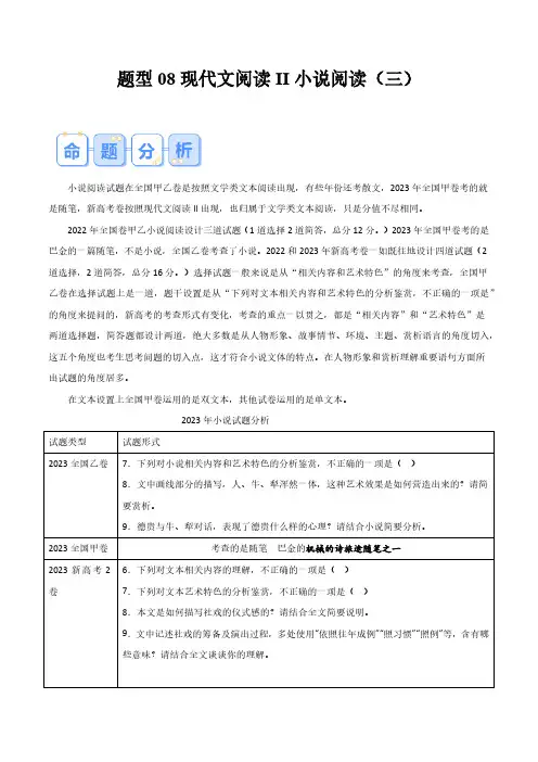 题型08 现代文阅读II小说阅读(三)(答题模版)-备战2024年高考语文答题技巧与模板构建