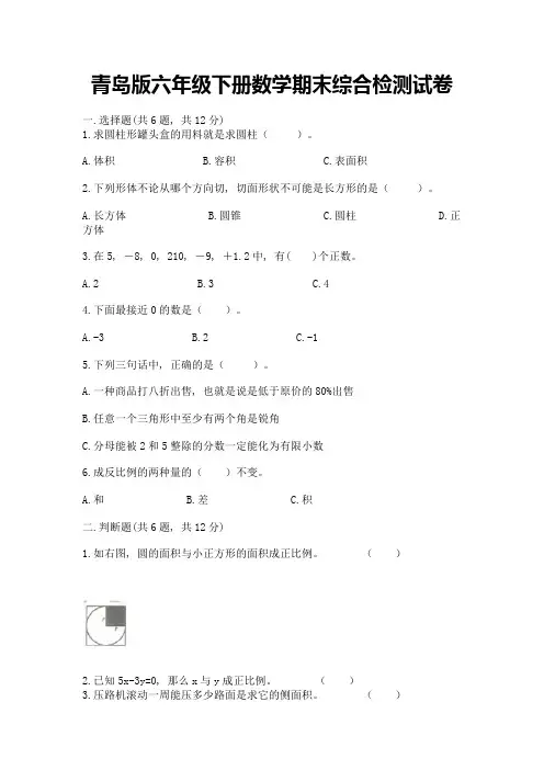 青岛版六年级下册数学期末综合检测试卷附参考答案(综合题)