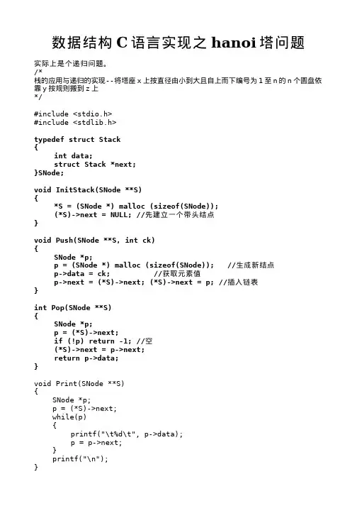 数据结构C语言实现之hanoi塔问题
