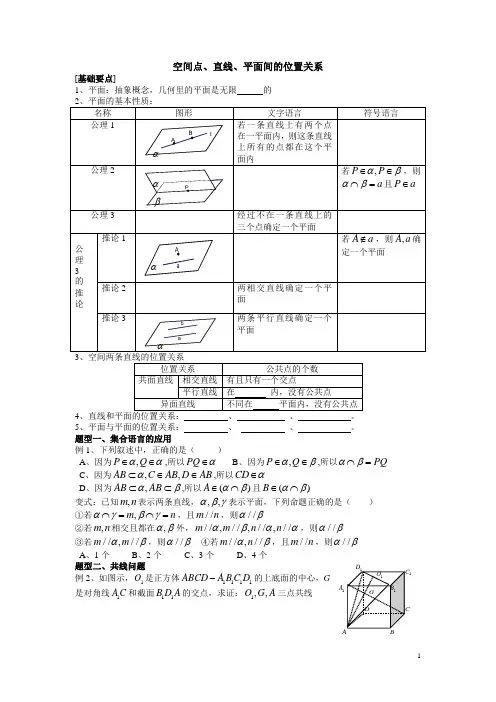 高二数学立体几何专题资料：空间点、直线、平面间的位置关系