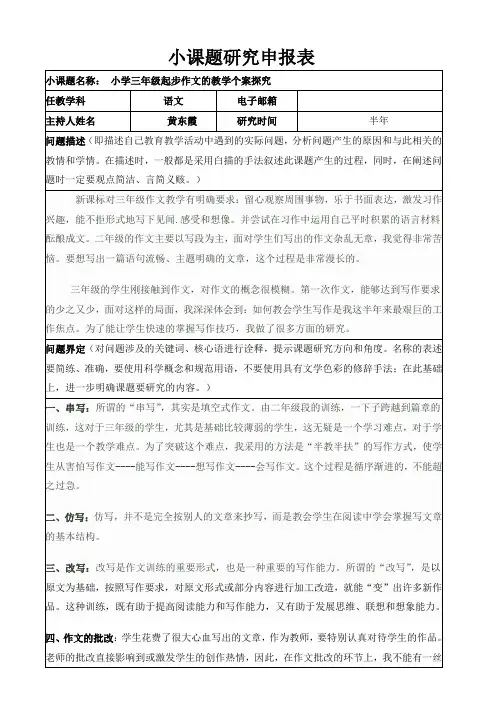 小学三年级起步作文的教学个案探究