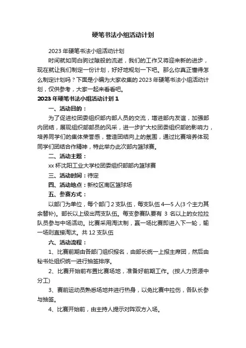 2023年硬笔书法小组活动计划