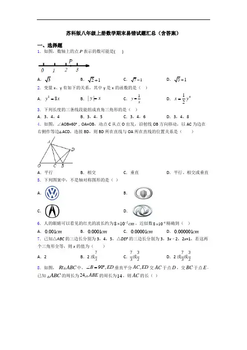 苏科版八年级上册数学期末易错试题汇总(含答案)