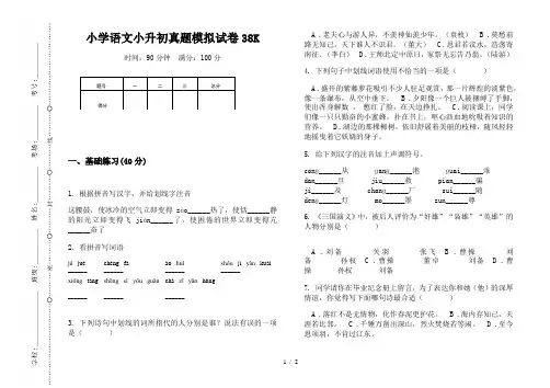 【小学教育】2019最新小学语文小升初真题模拟试卷38K—8K可直接打印
