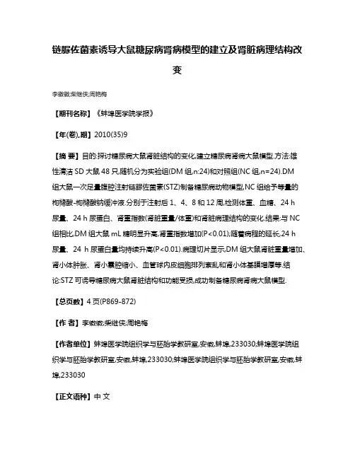 链脲佐菌素诱导大鼠糖尿病肾病模型的建立及肾脏病理结构改变