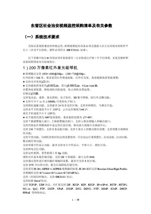 东营区社会治安视频监控采购清单及有关参数