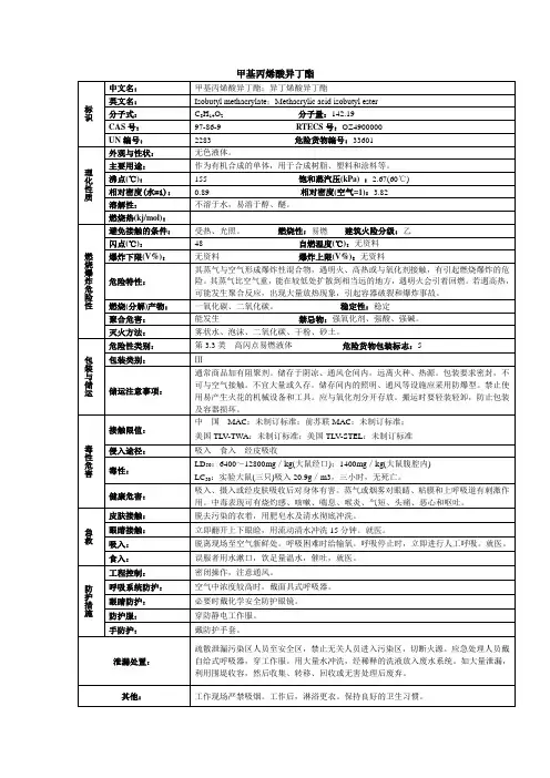 甲基丙烯酸异丁酯化学品安全技术说明书MSDS