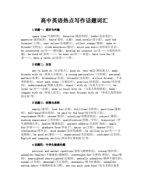 高中英语热点写作话题词汇