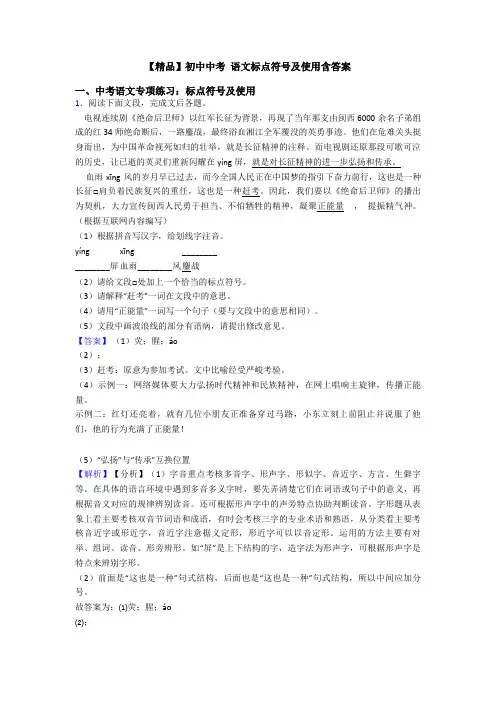 【精品】初中中考 语文标点符号及使用含答案