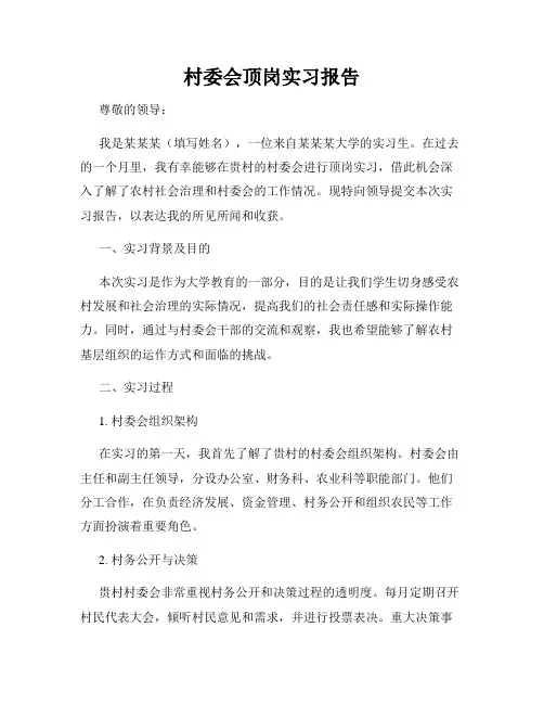 村委会顶岗实习报告