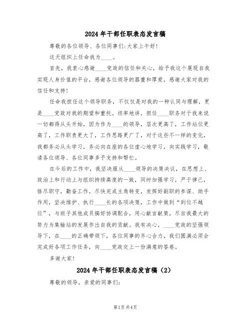 2024年干部任职表态发言稿（3篇）