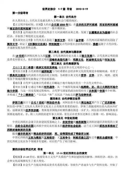 华师大版高中历史教材 世界史部分1-7册 导言