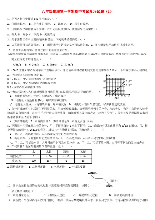 山东省滕州市八年级物理上学期期中复习试题(1)(无答案) 新人教版