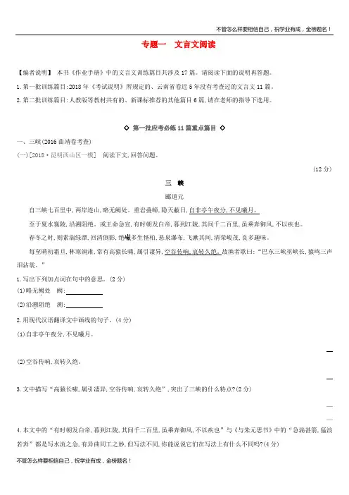 中考语文总复习第一部分古诗文阅读专题训练文言文阅读