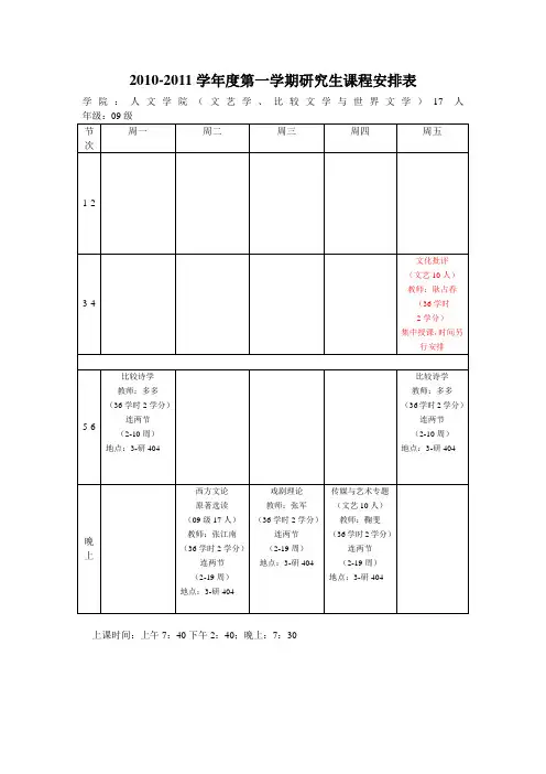 2010年8月28日人文课程表(呈)