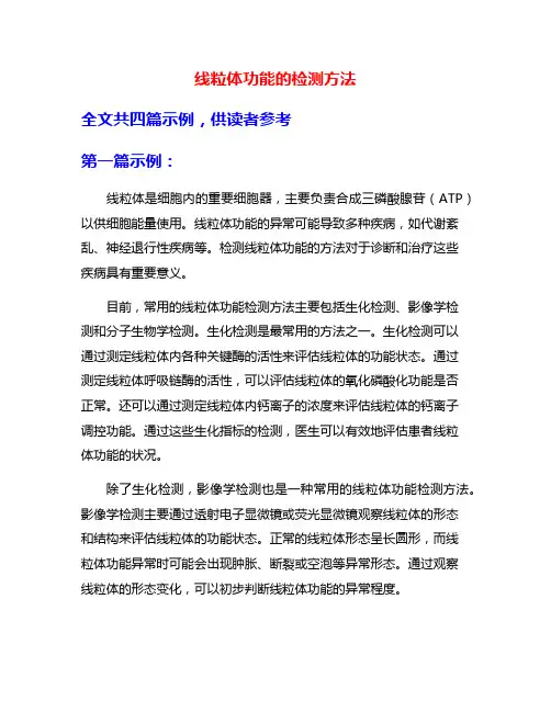 线粒体功能的检测方法