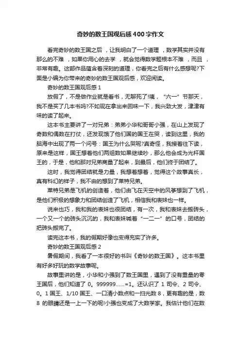奇妙的数王国观后感400字作文