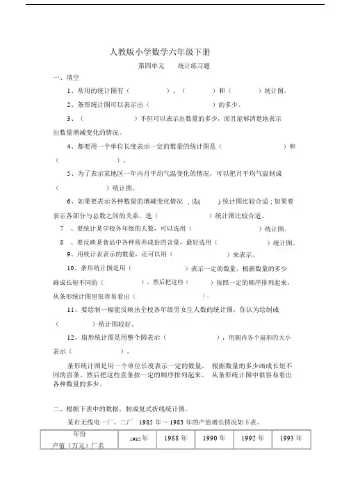 人教版小学数学六年级下册第四单元+统计练习题.docx