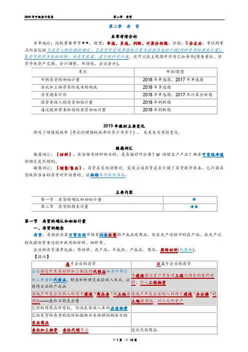 2019年中级会计实务讲义(与2018对比)  第二章存货