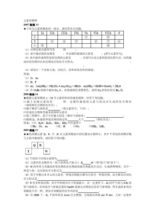 (2007_2018) 高考化学 试题分类整理  元素周期律