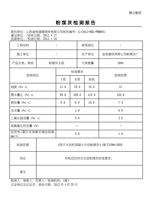 粉煤灰检测报告