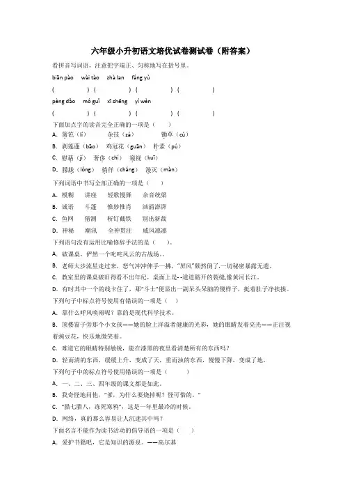 六年级小升初语文培优试卷测试卷(附答案)