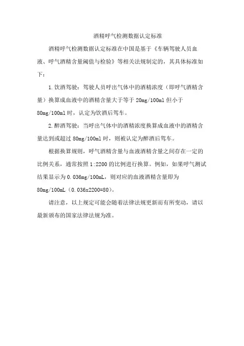 酒精呼气检测数据认定标准