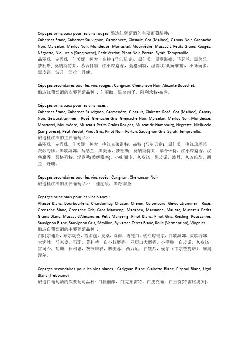 葡萄品种 翻译对照表