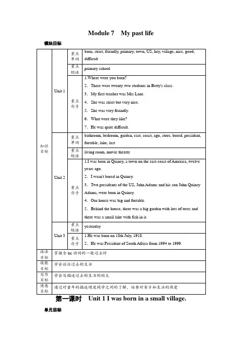 Module7Mypastlife教案英语七年级下册