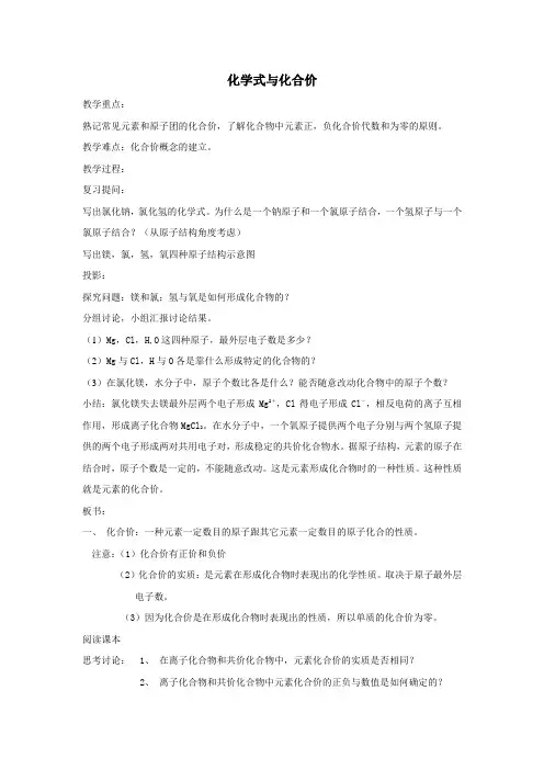 化学式与化合价 初中化学优秀教学设计(教案)