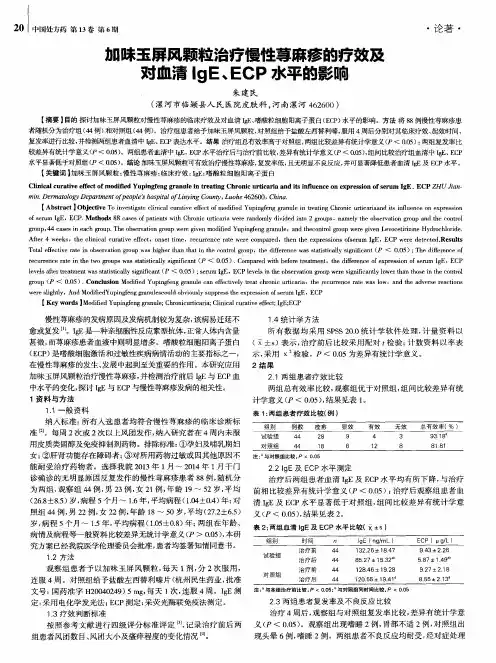 加味玉屏风颗粒治疗慢性荨麻疹的疗效及对血清IgE、ECP水平的影响