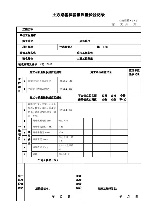 道路工程检验批表格