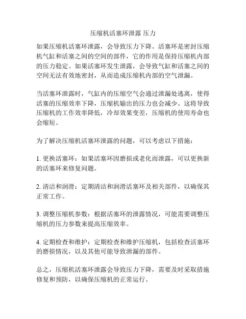 压缩机活塞环泄露 压力
