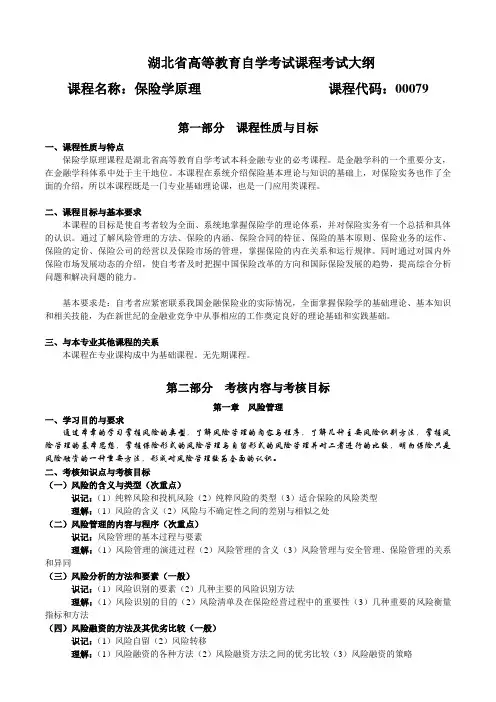00079 保险学原理  考试大纲