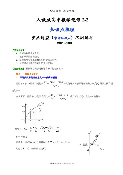 人教版高中数学【选修2-2】[知识点整理及重点题型梳理]_导数的几何意义_提高(1)