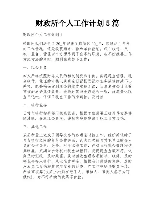 财政所个人工作计划5篇