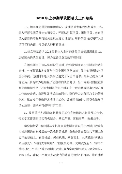 2018年上学期学院团总支工作总结