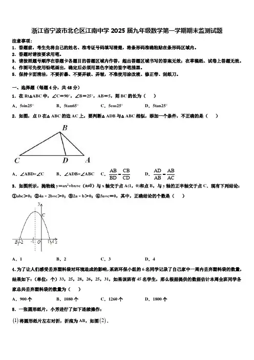 浙江省宁波市北仑区江南中学2025届九年级数学第一学期期末监测试题含解析