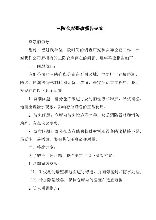 三防仓库整改报告范文